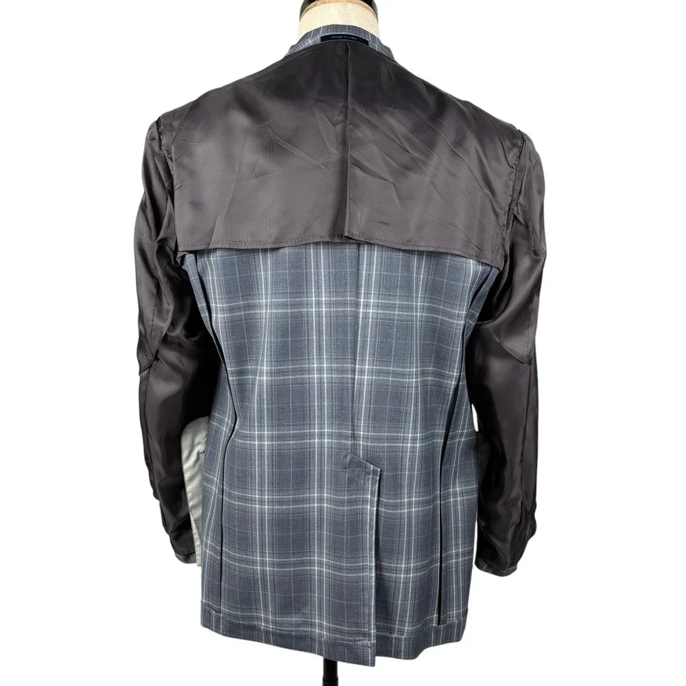 Joseph Abboud Loro Piana Super 110s Blazer Mens 40R Blue Gray Plaid‎ Wool USA
